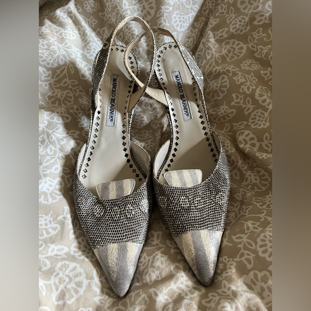 Manolo Blahnik Lizard SlingBack Heels Shoes